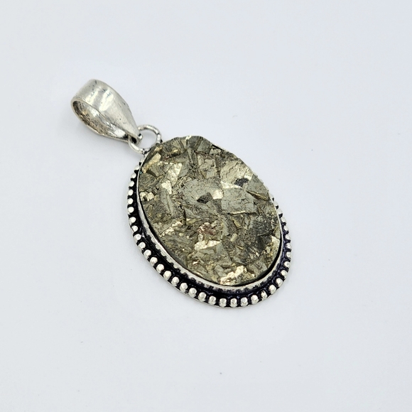 Apache Pyrite Druzy Pendant Hand Crafted 925 Sterling Silver Overlay - Picture 3 of 7